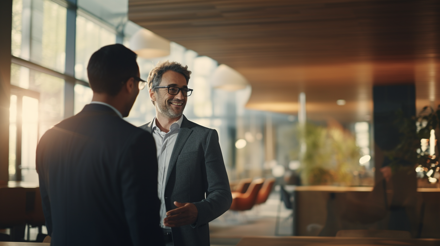 Man consulting with bank employee in modern office