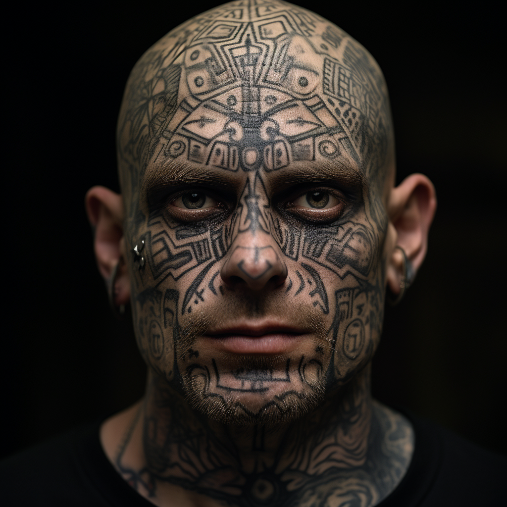 Ex-prisoner man with bold face tattoo