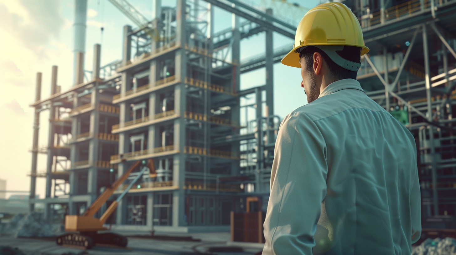 Man observing big factory construction