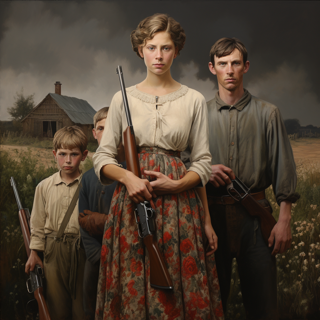 Family with Rifles on Farm