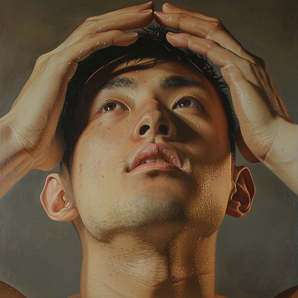 Asian man focusing on self