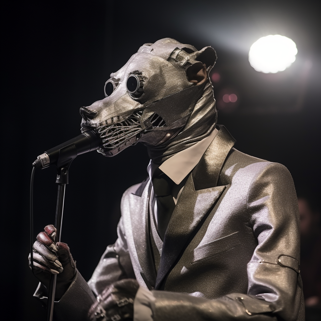 Man in Formal Suit with Cyborg Dog