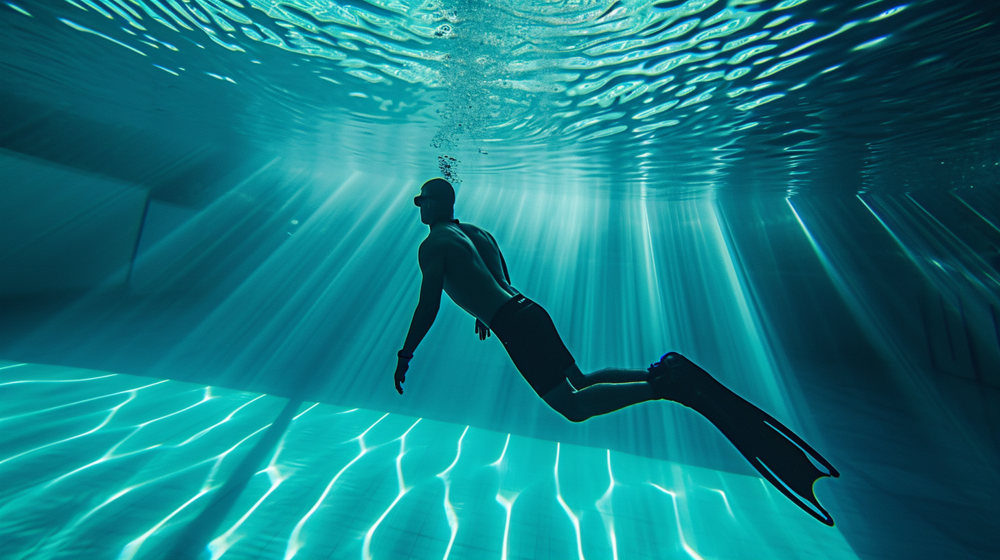 Man Freediver Fish Tail Swimming Pool