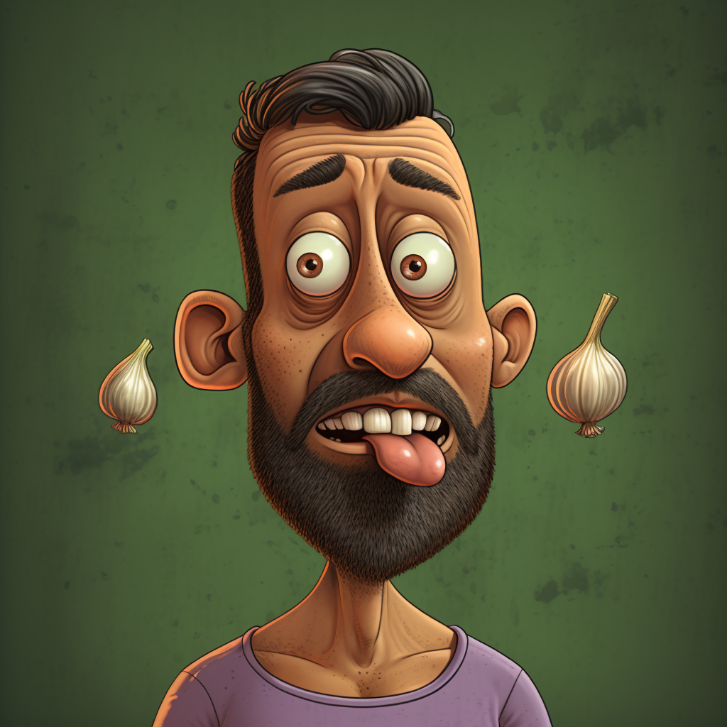 Man with garlic on nose cartoon