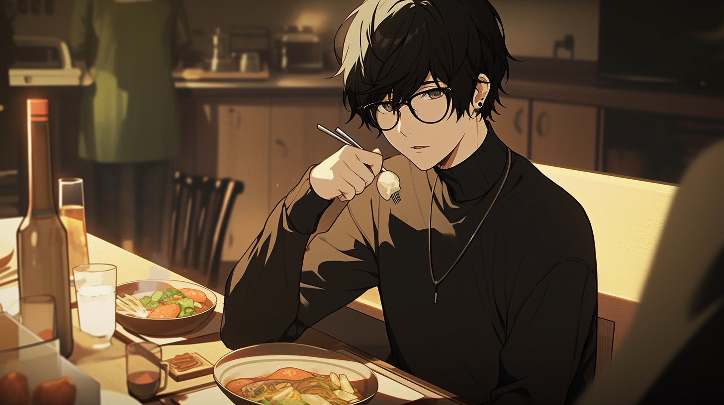 Man with glasses at dinner table