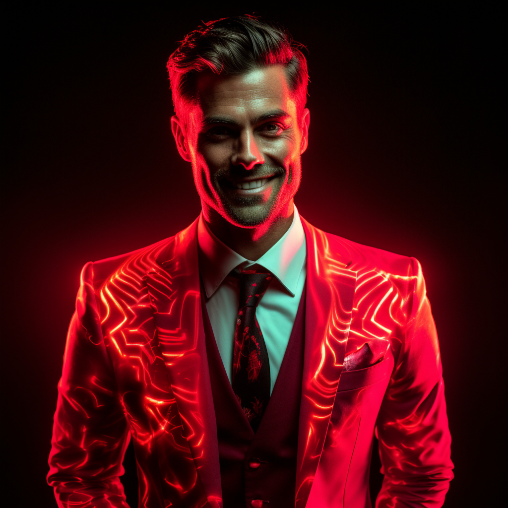 Glowing skin man in red suit