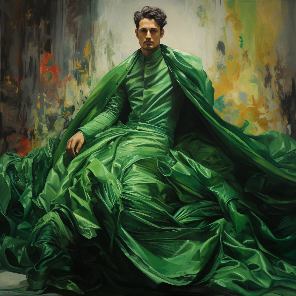 Man in Vibrant Green Gown