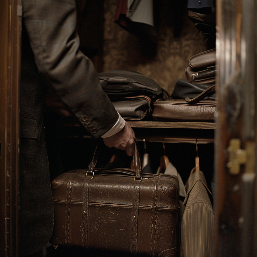 Man's hand grabbing rolling luggage