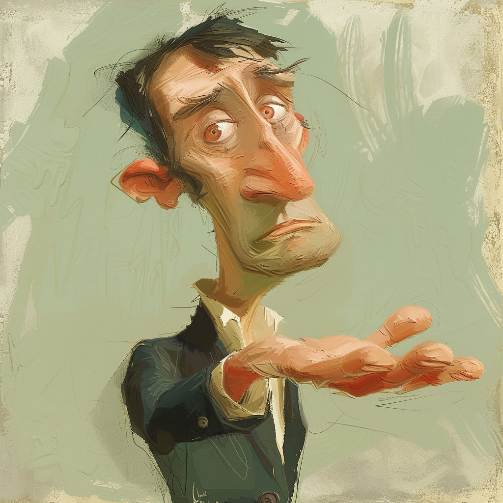 Man with open hands caricature