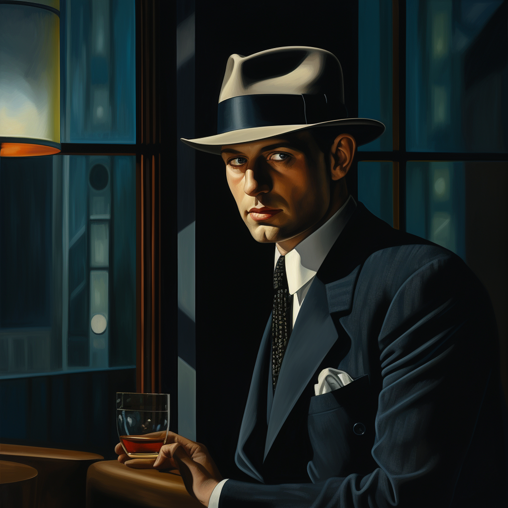 Elegant man with hat in bar at night