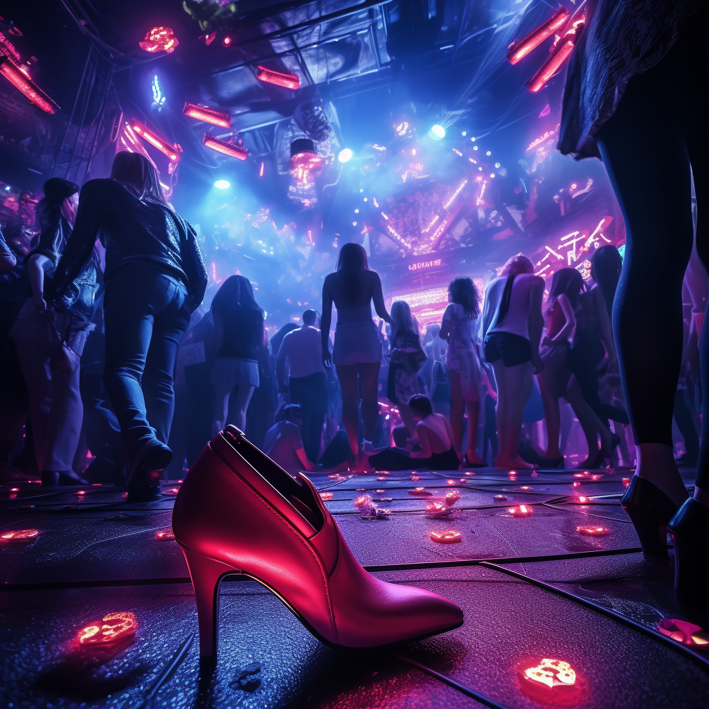 Stylish man rocking high heels at rave club