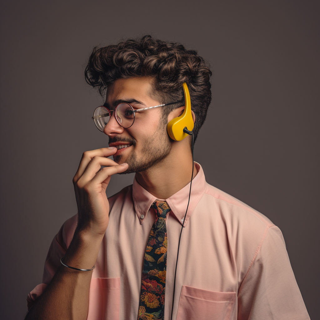 Man using vintage cellphone