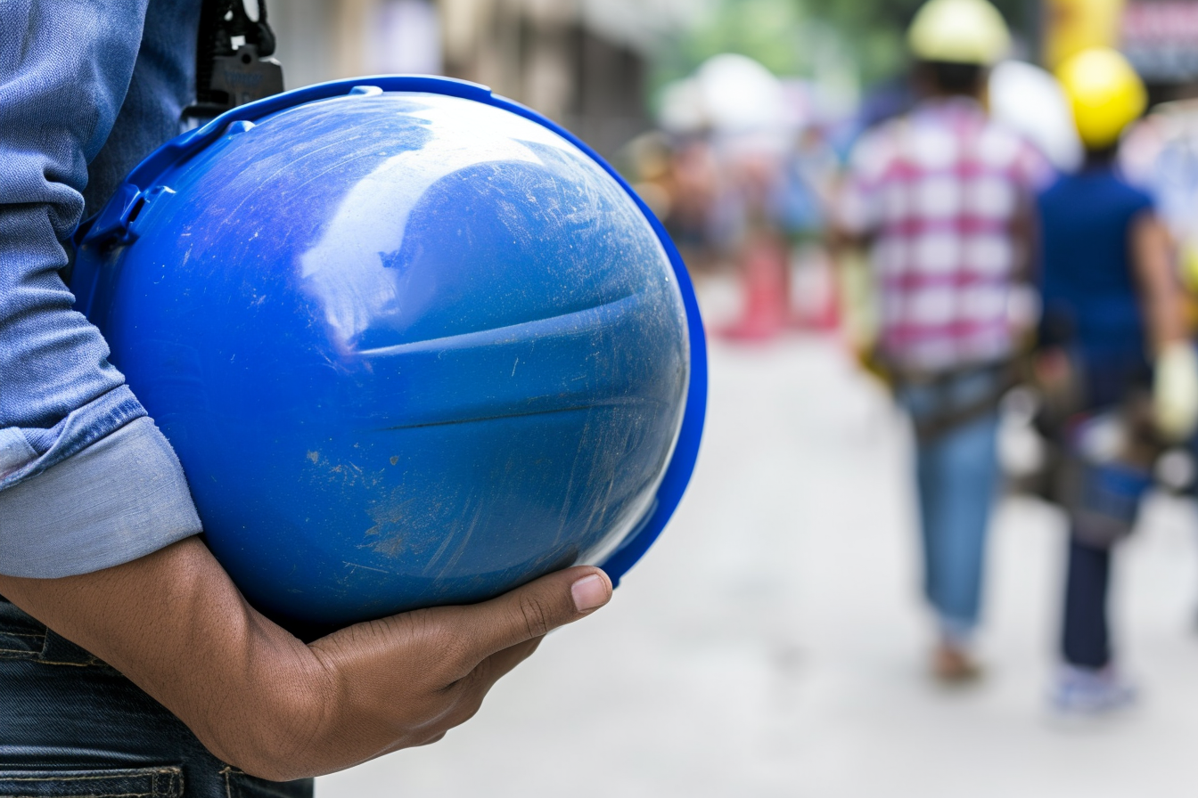 construction worker with blue helmet