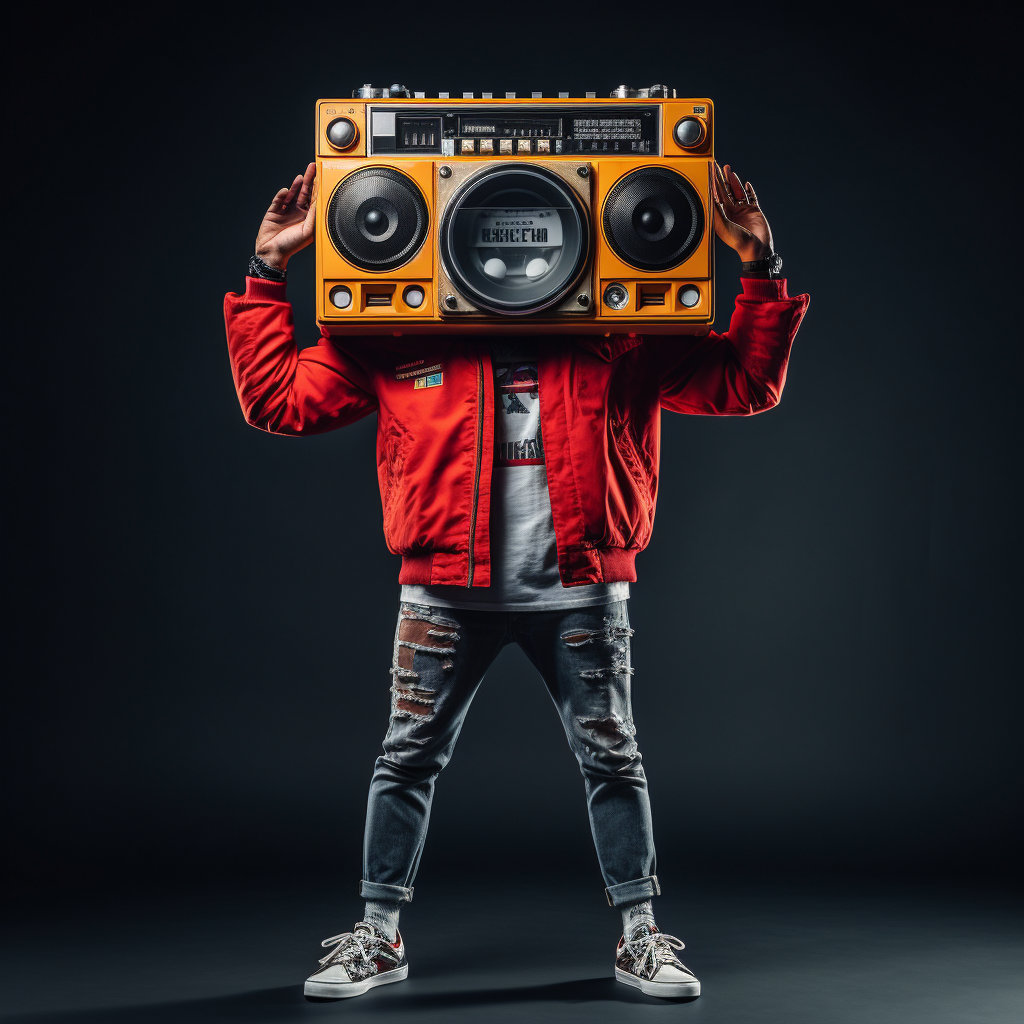 Man holding boombox over head