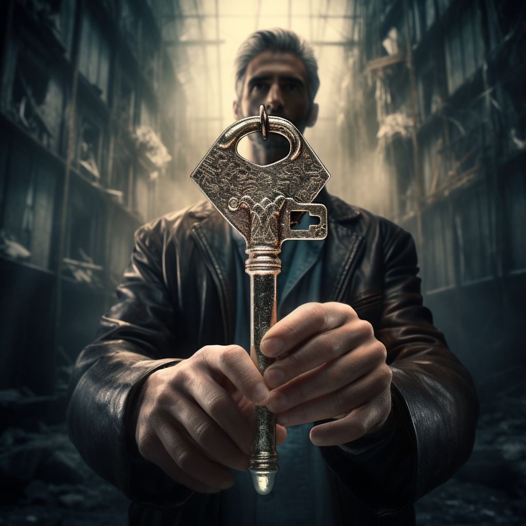 Man holding a massive key