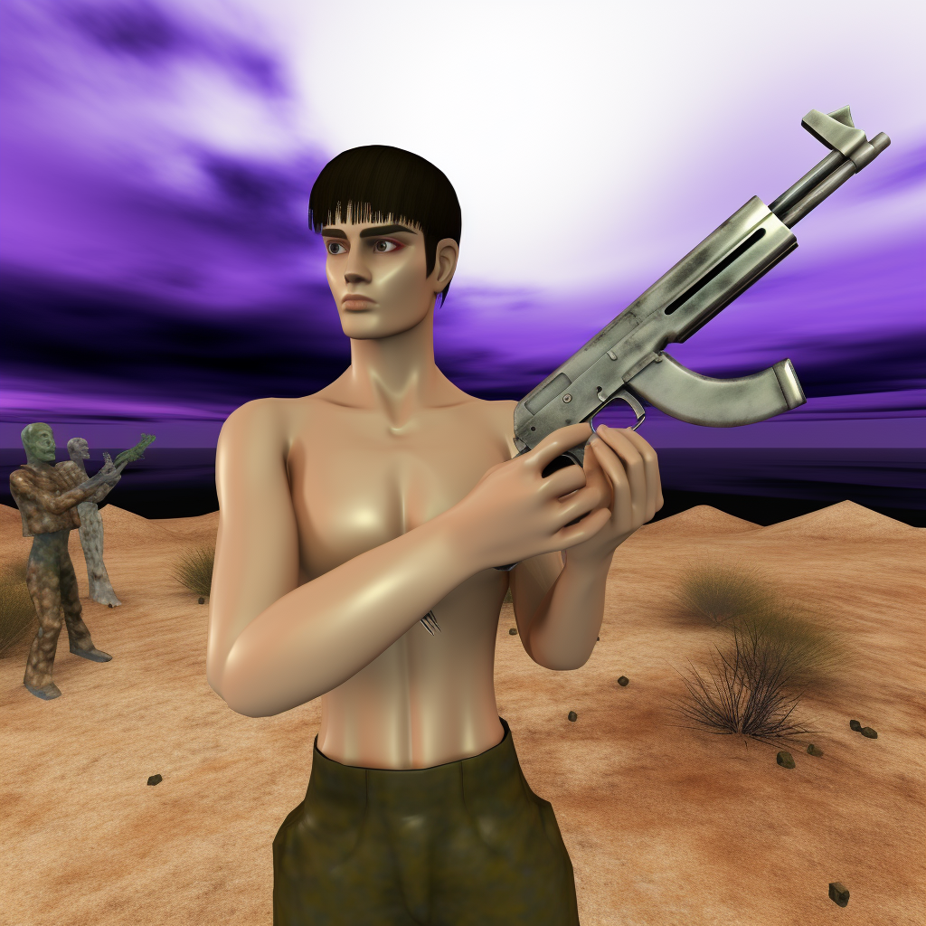 Man holding weapon in retro PlayStation game graphics