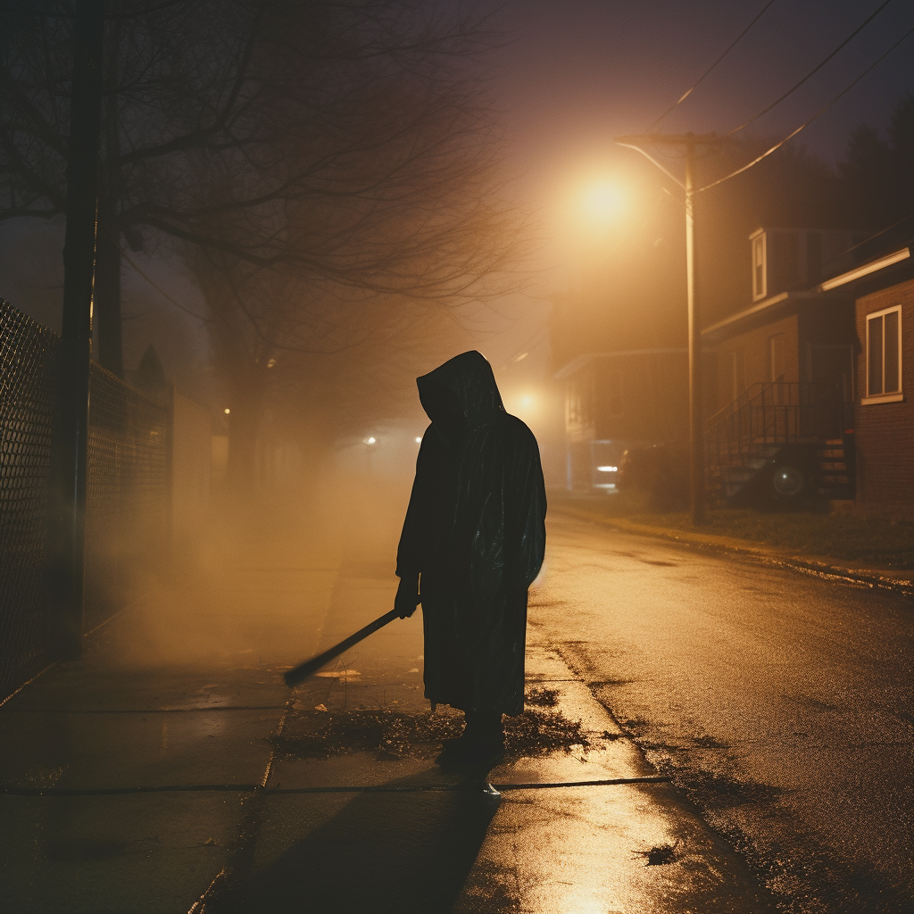 Man in Rain Jacket with Machete