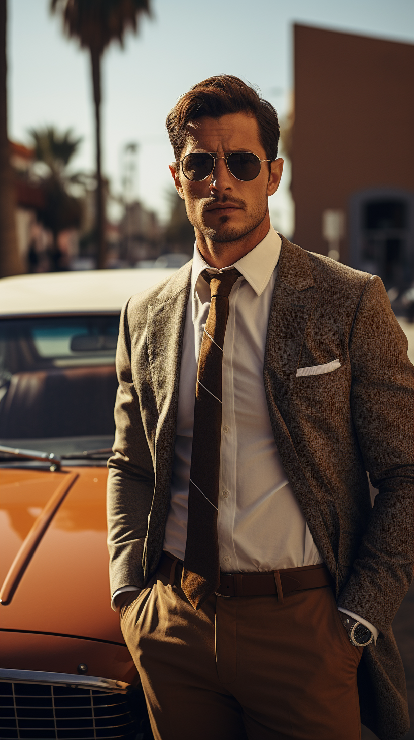 Man in modern attire posing with 1990s car