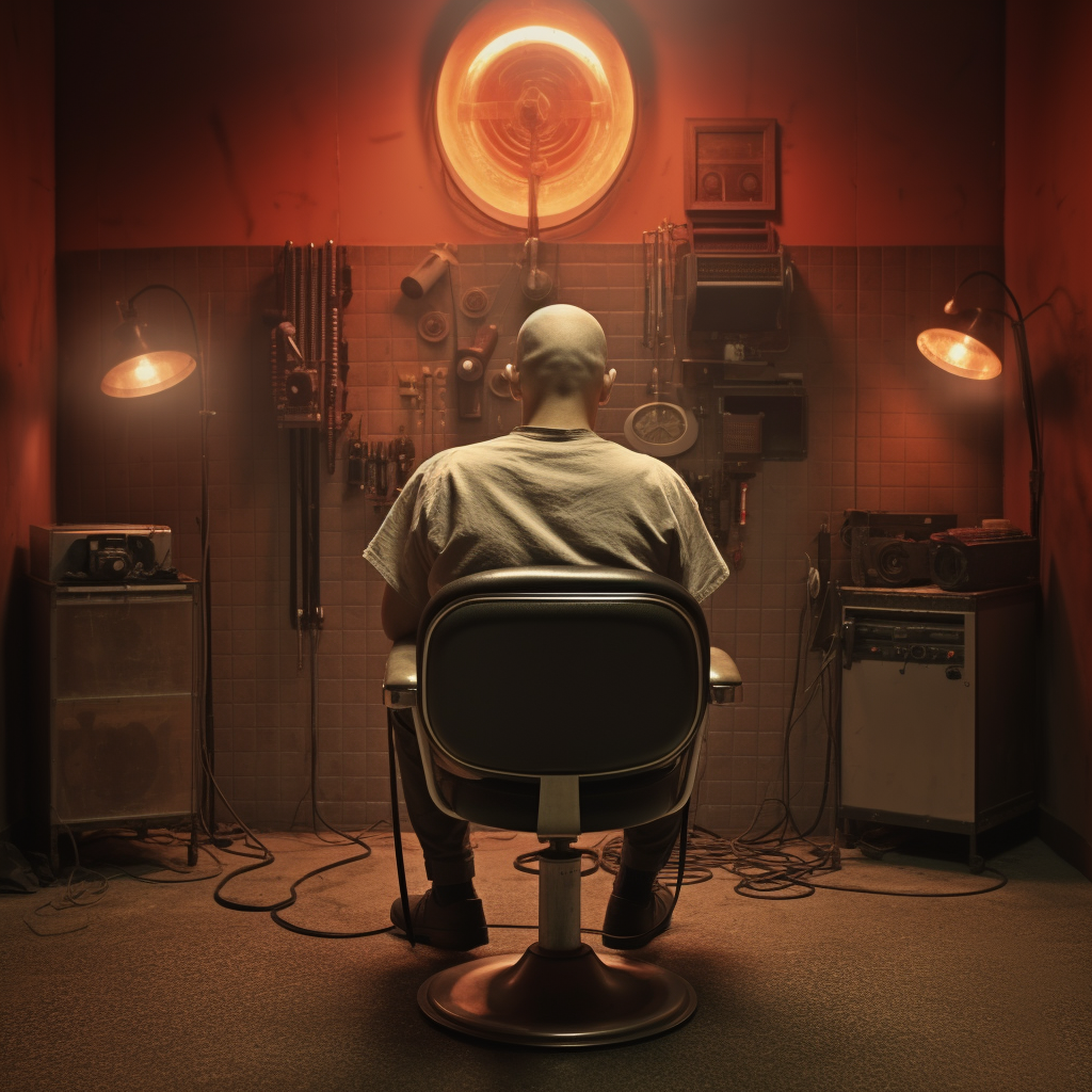 Man sitting in music studio chair