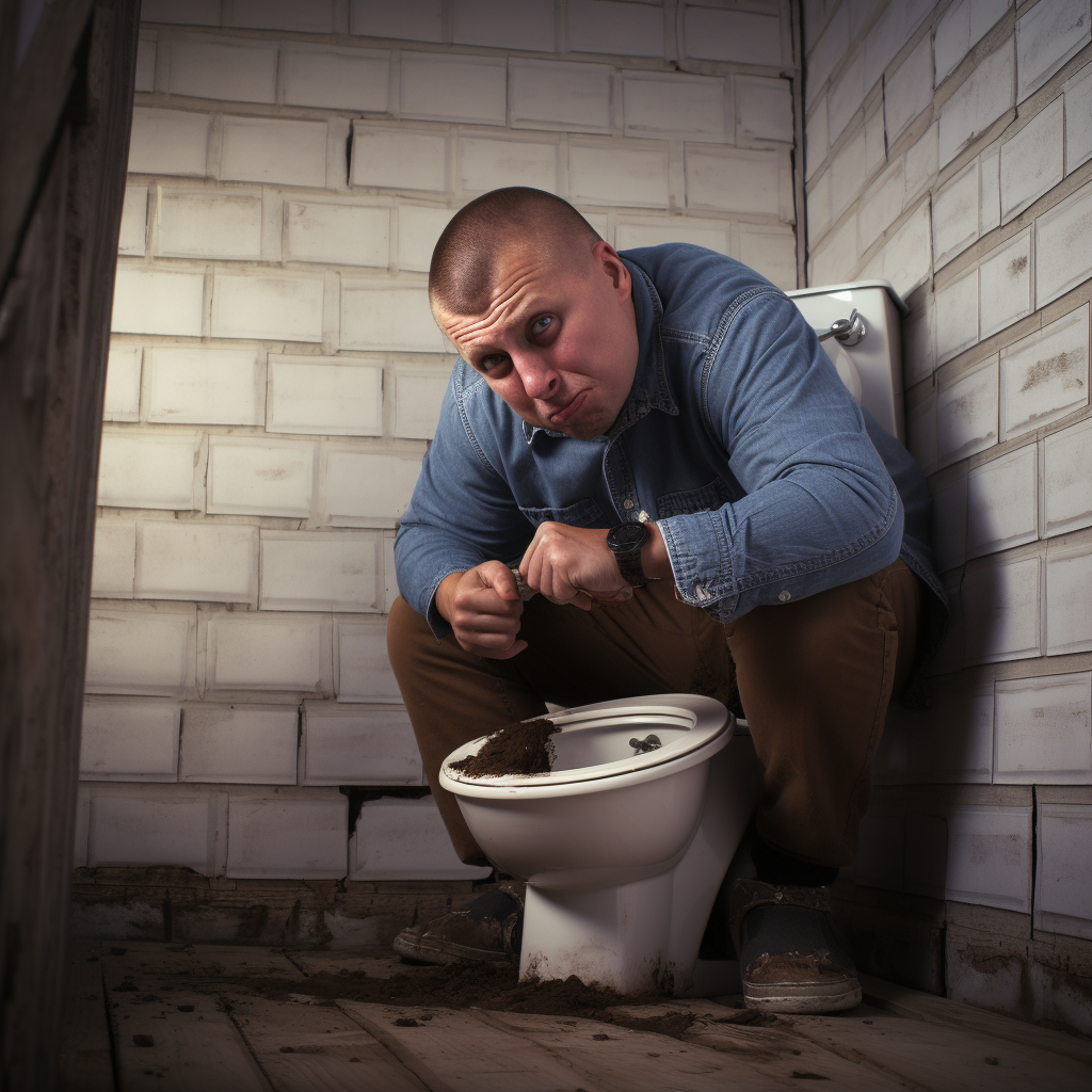 Man Installing Toilet in Bathroom