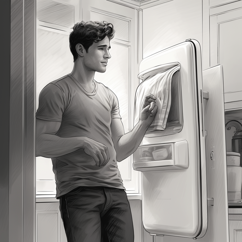 Man leaning against fridge