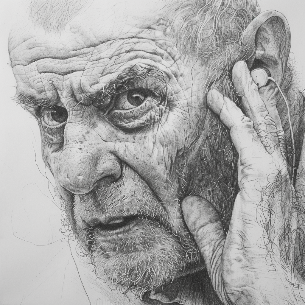 man listening pencil sketch art