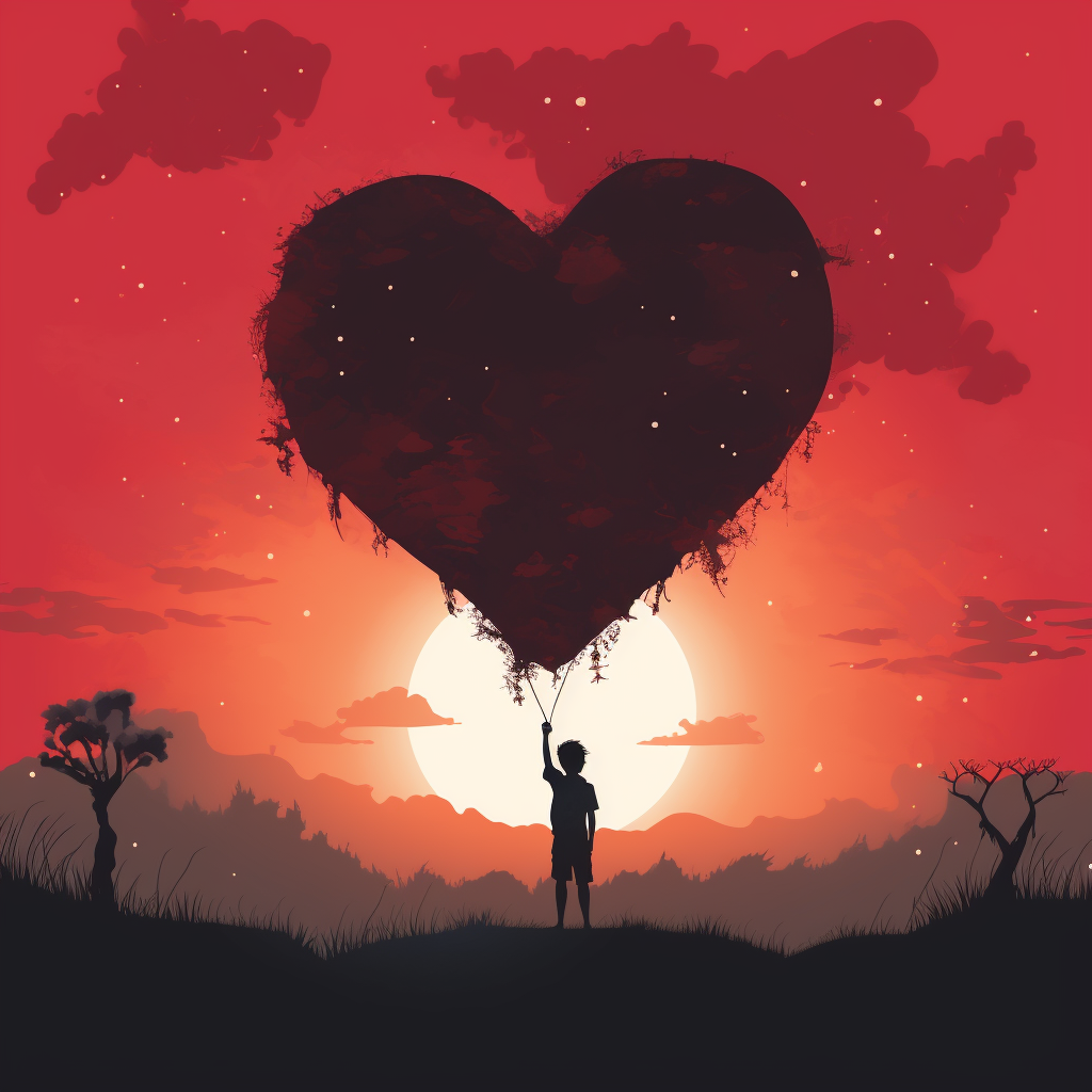 Silhouette of man tossing heart art