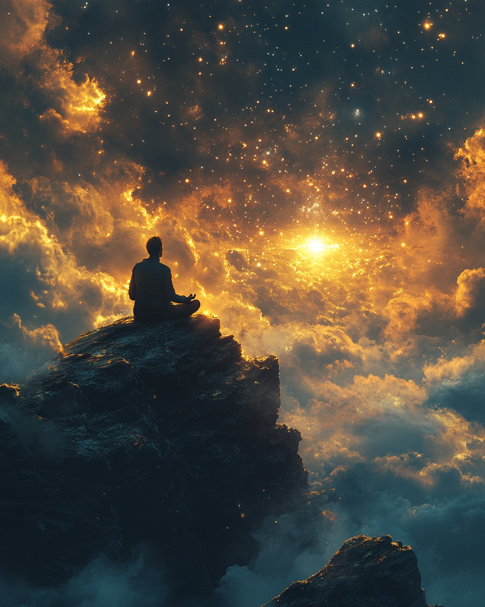 man meditating under star