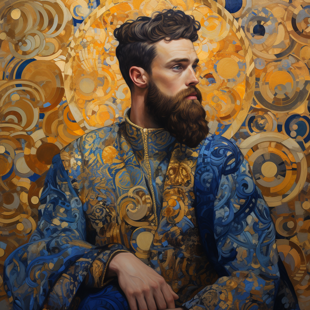 Man with Medium Beard in Gustav Klimt-style painting