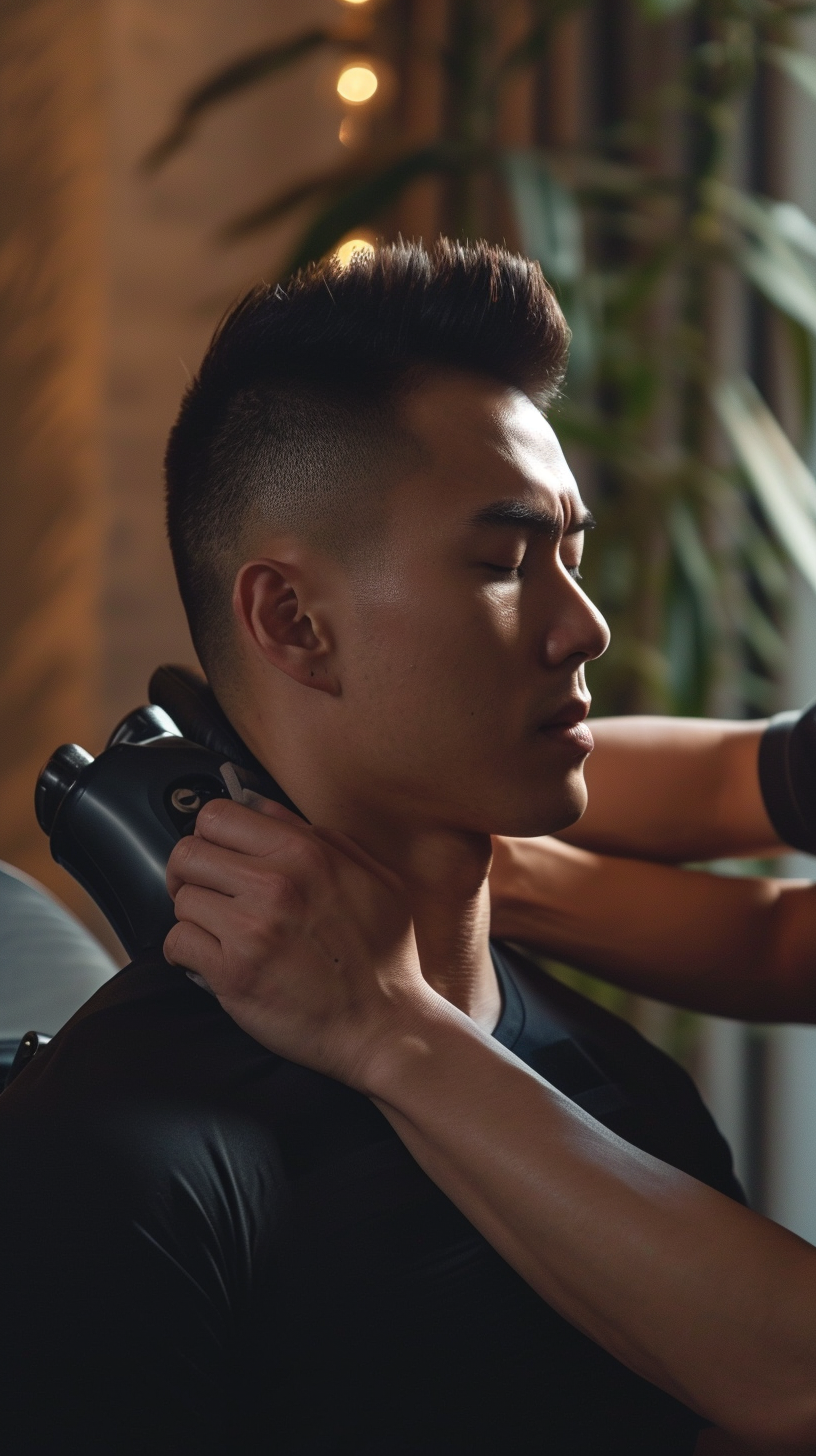 Man getting muscle massage with gun