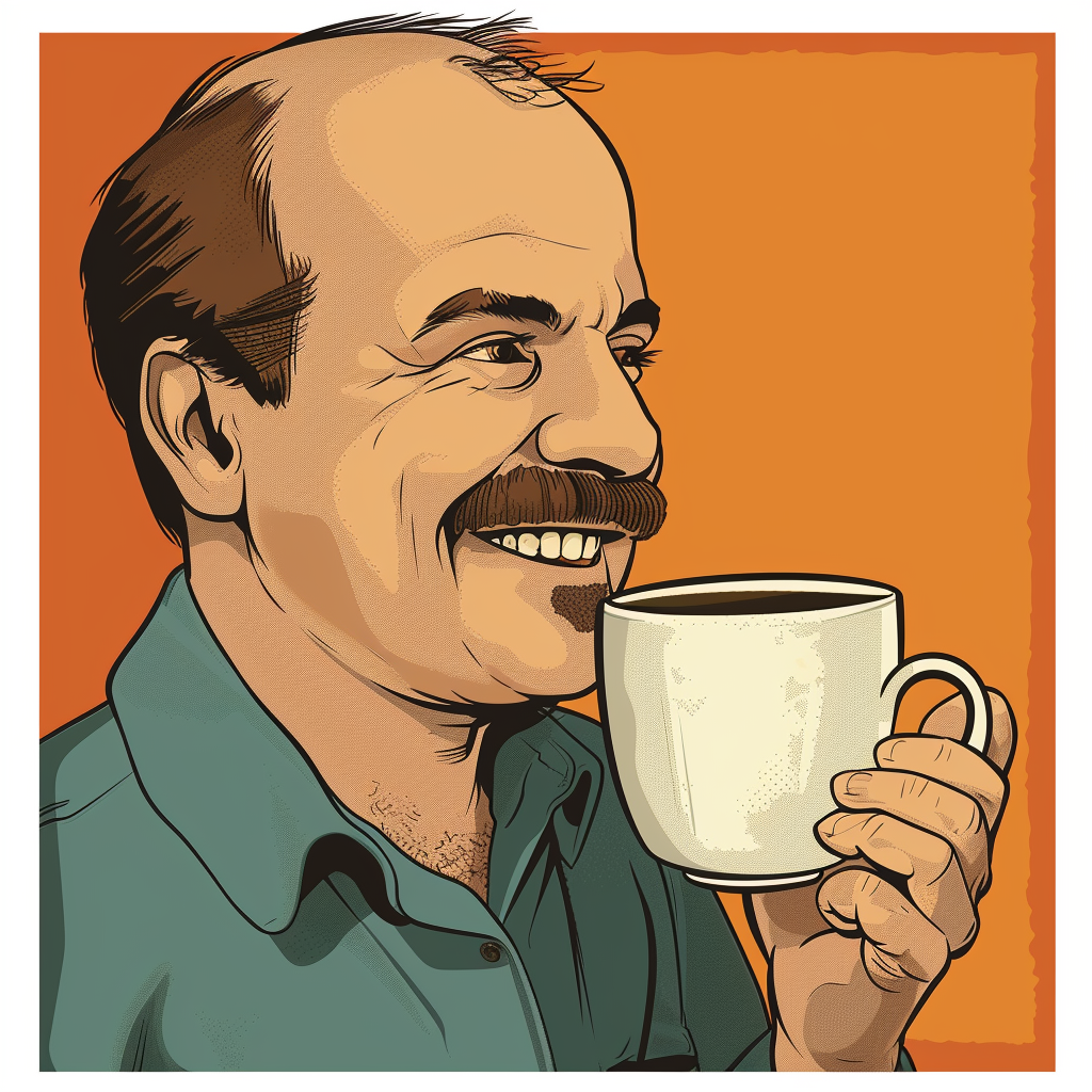 Man with mustache drinking coffee