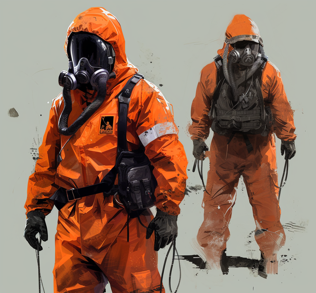 Man in Orange Hazmat Suit with Gas Mask and Bulletproof Vest