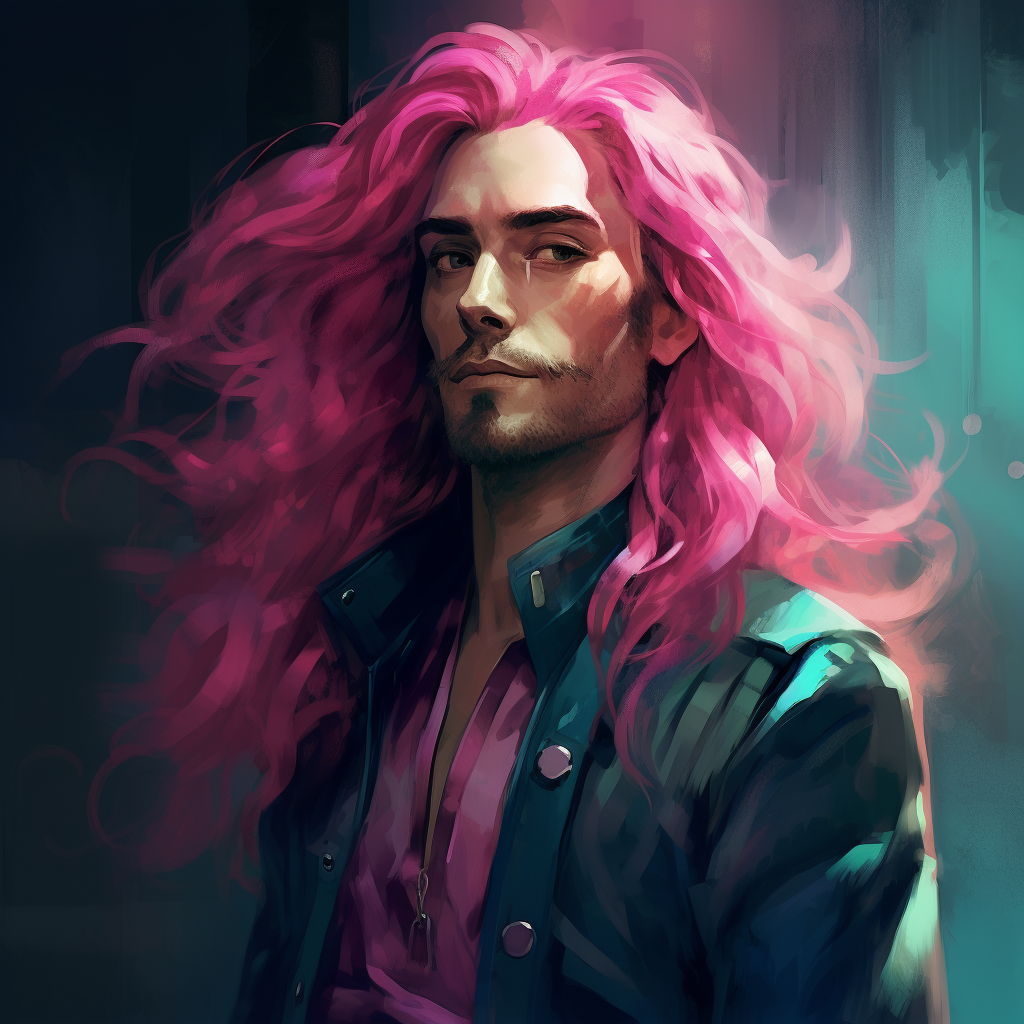 Man with Long Pink Hair in Teal Shirt