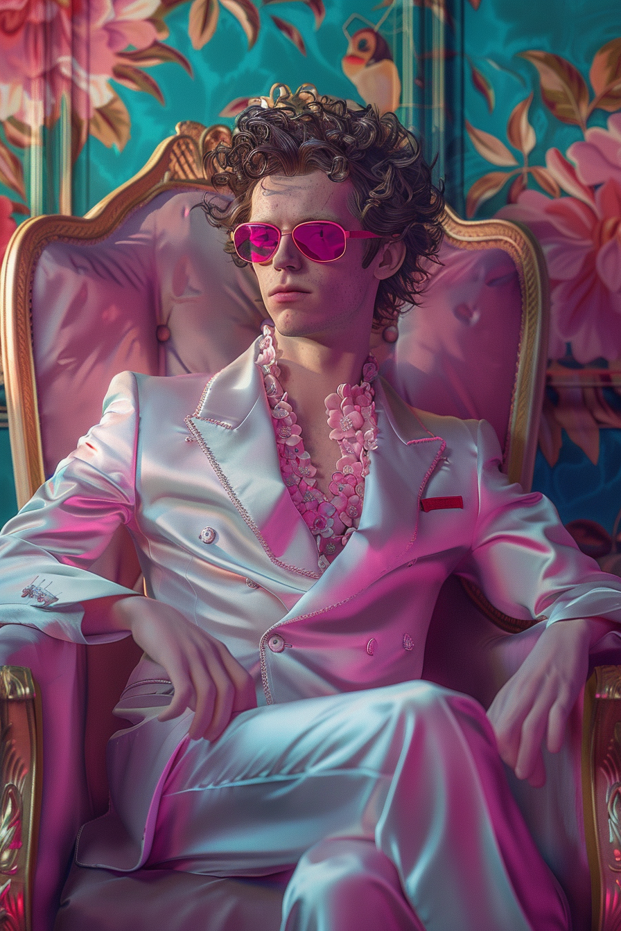 man in pink sunglasses chair