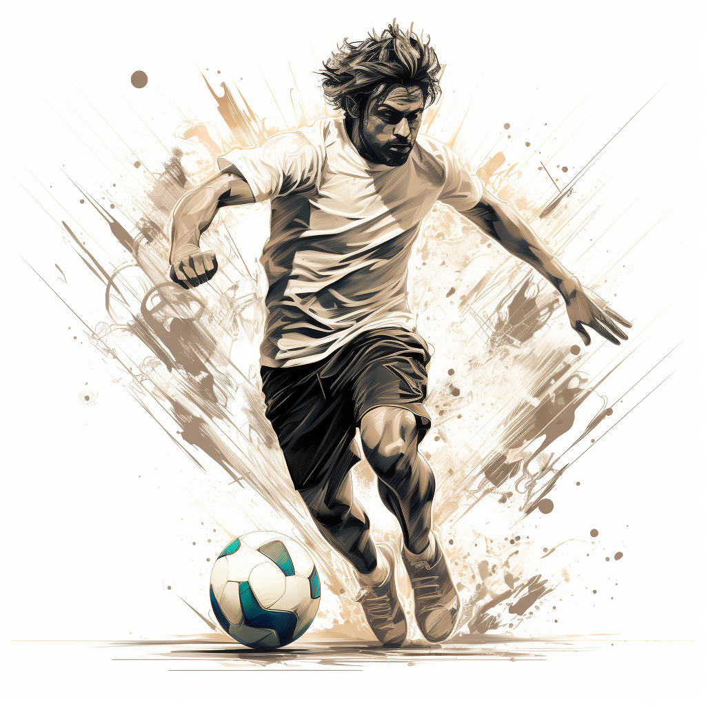 Line art of man playing soccer