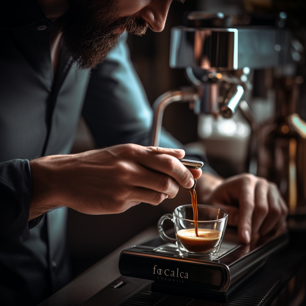 Man pouring espresso from smartphone