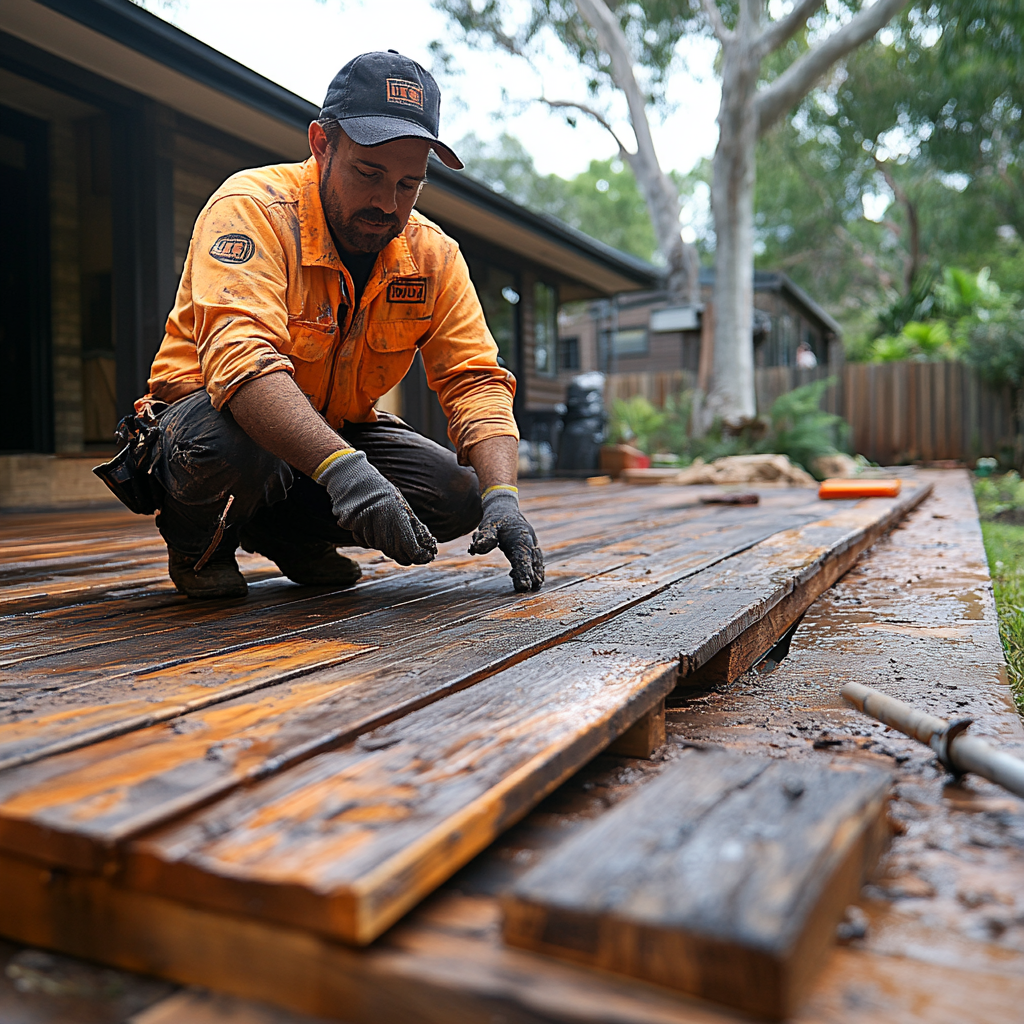 man removing deck Queensland backyard