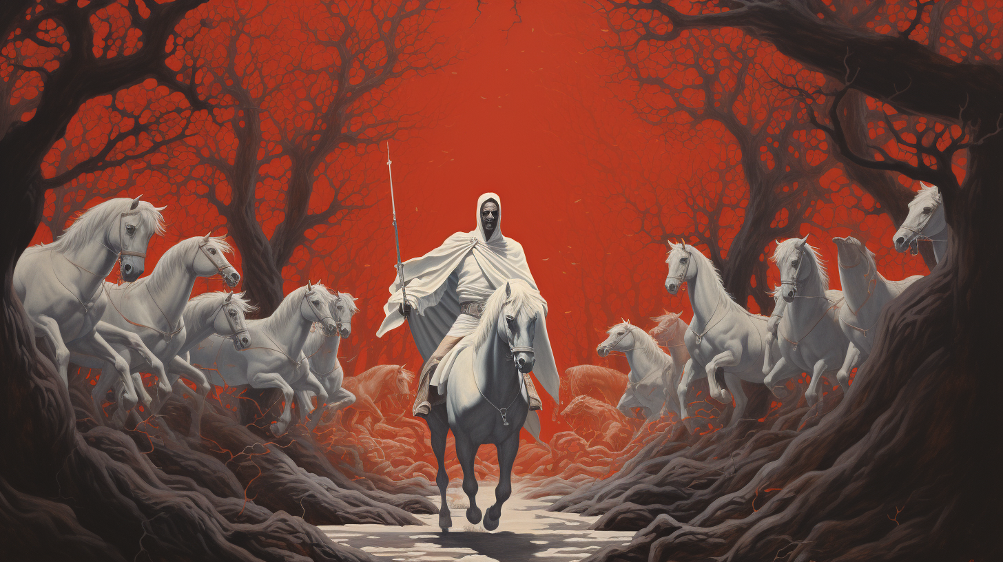 Christ Riding a Red Horse among Myrtle Trees