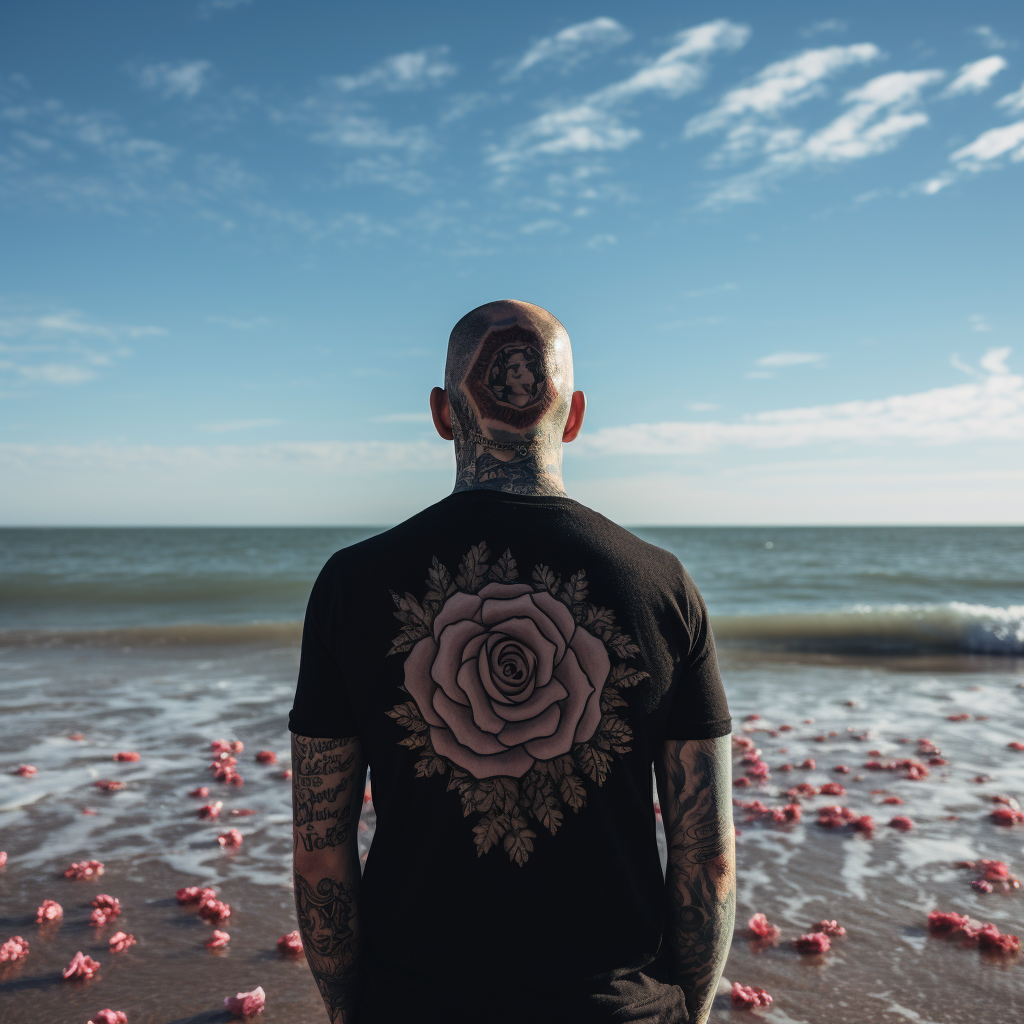 Man with Rose Tattoo looking at Sea