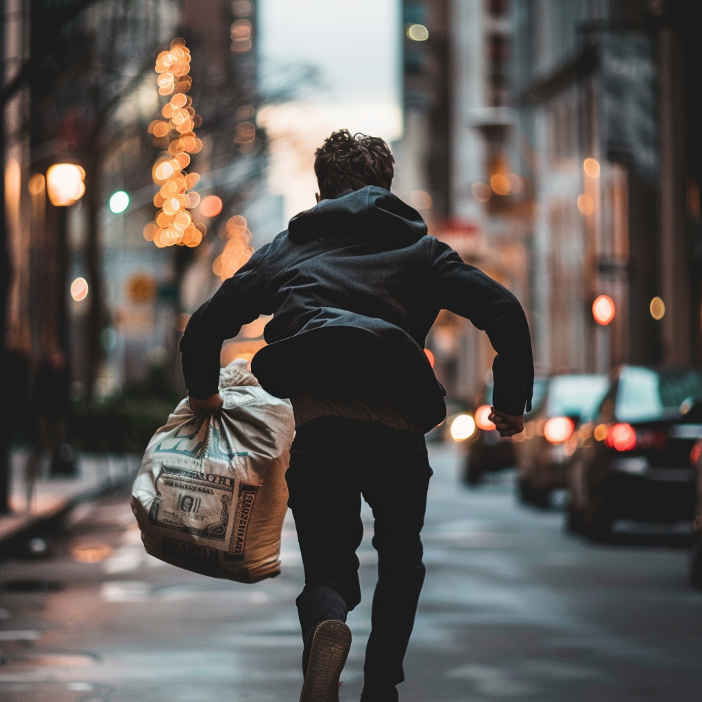 man running with money bag