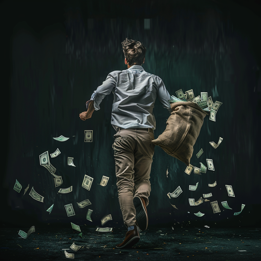 man running money bag image