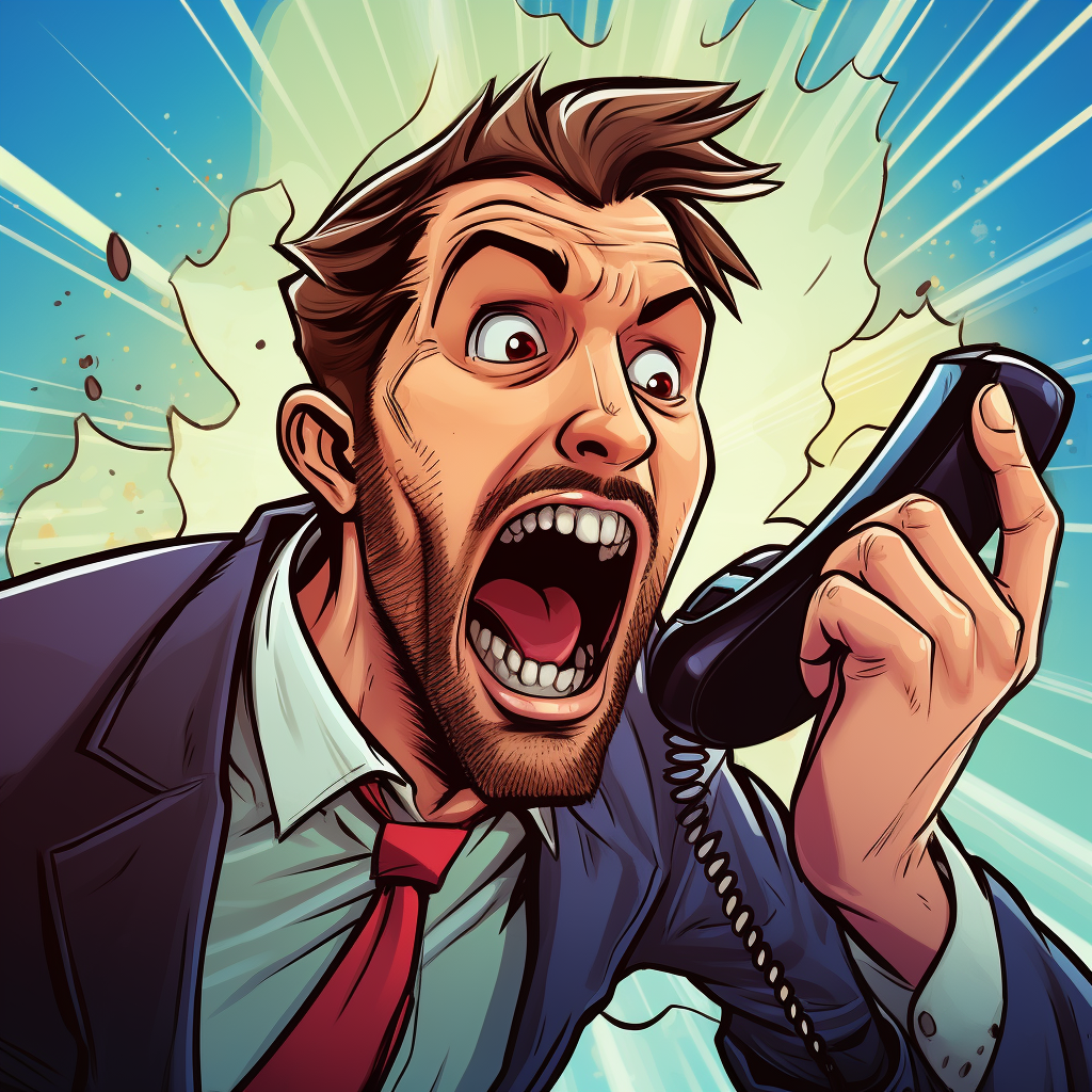 Man screaming into phone comic