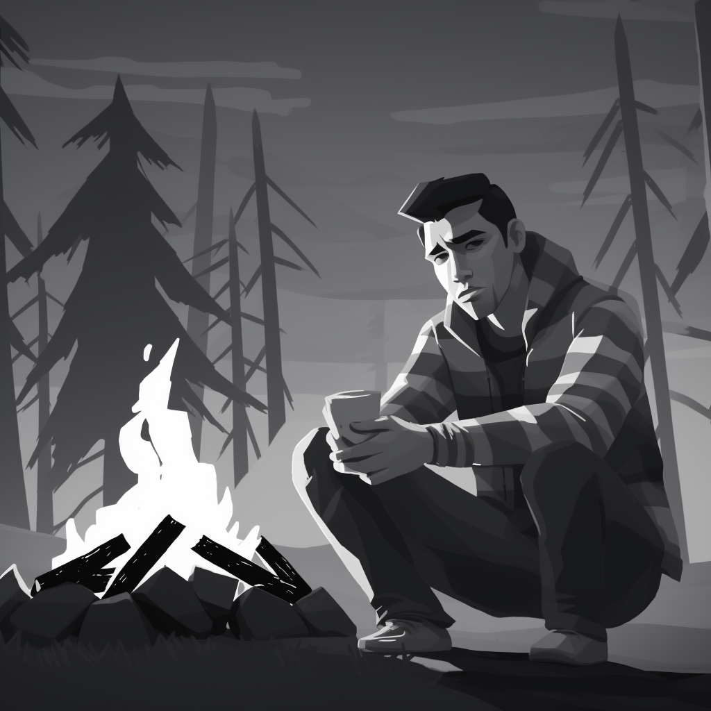 Man sitting at campfire with wood