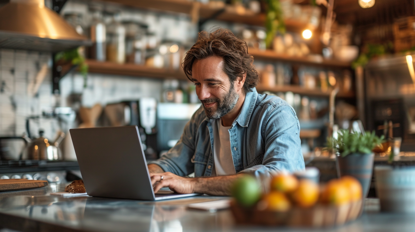 Man working at kitchen table