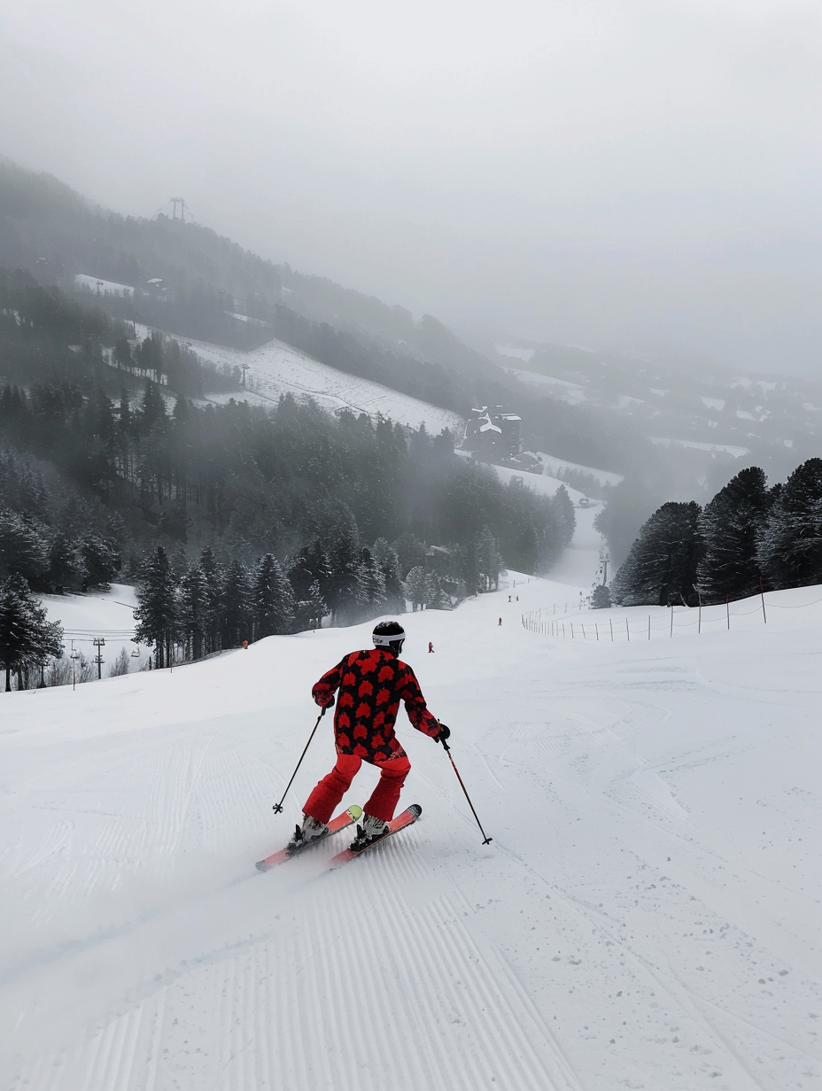 Man skiing clown costume in French Alps