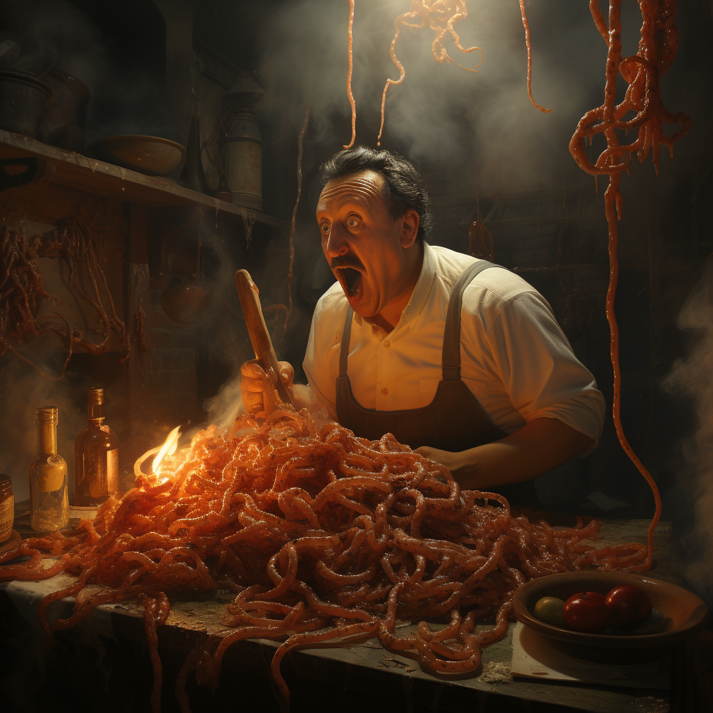 A man enjoying centipede spaghetti