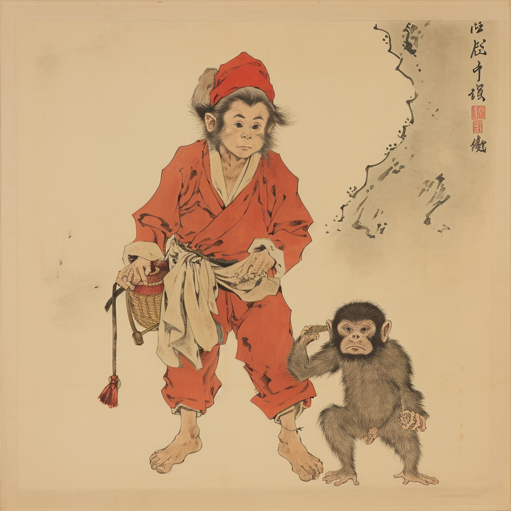 Man with Small Monkey on Shoulders