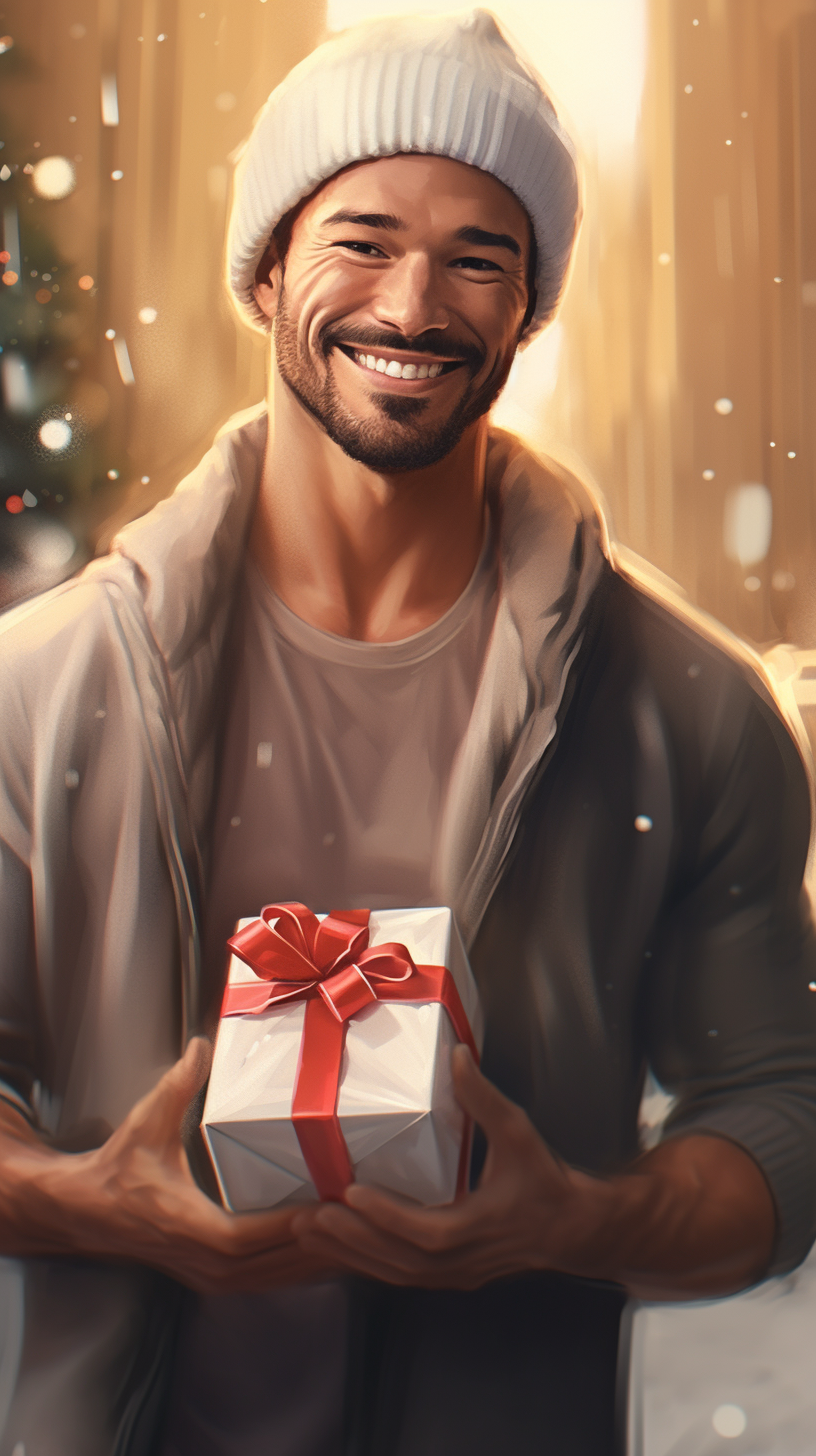 Man smiling with Christmas gift