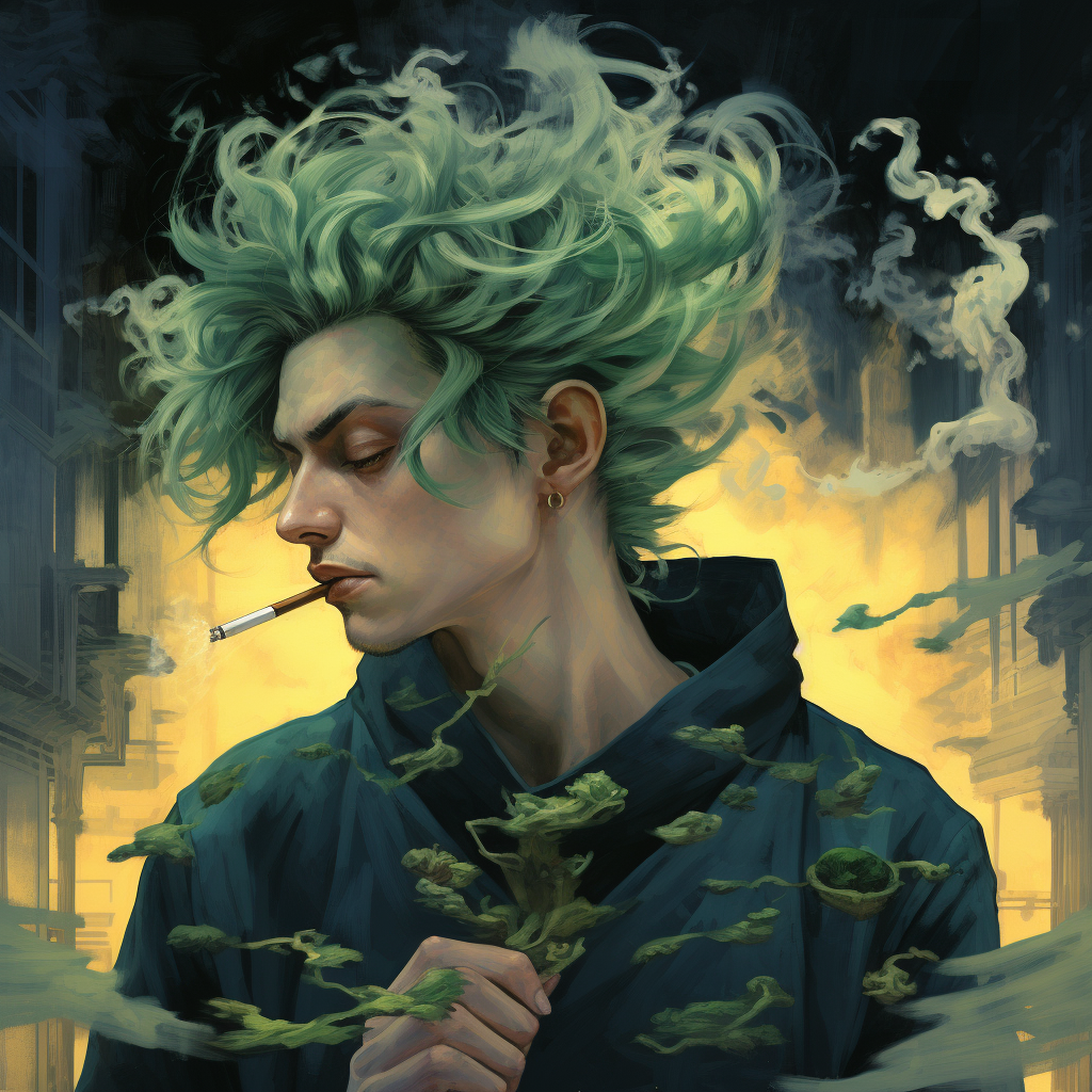 Man Smoking with Green Hair