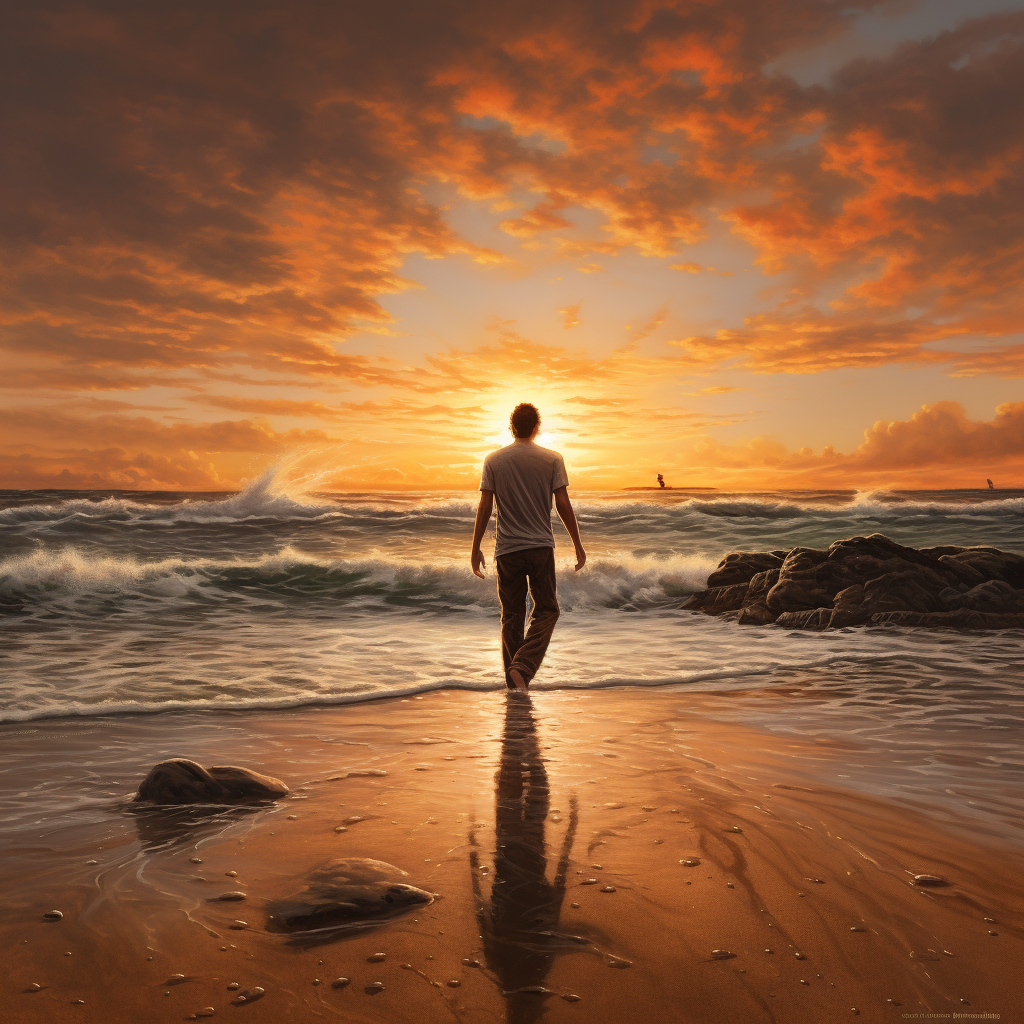 Man standing on beach at sunset